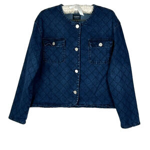 Curve Appeal Jacket Women's Size L Denim Button Up Double Pockets Quilted
